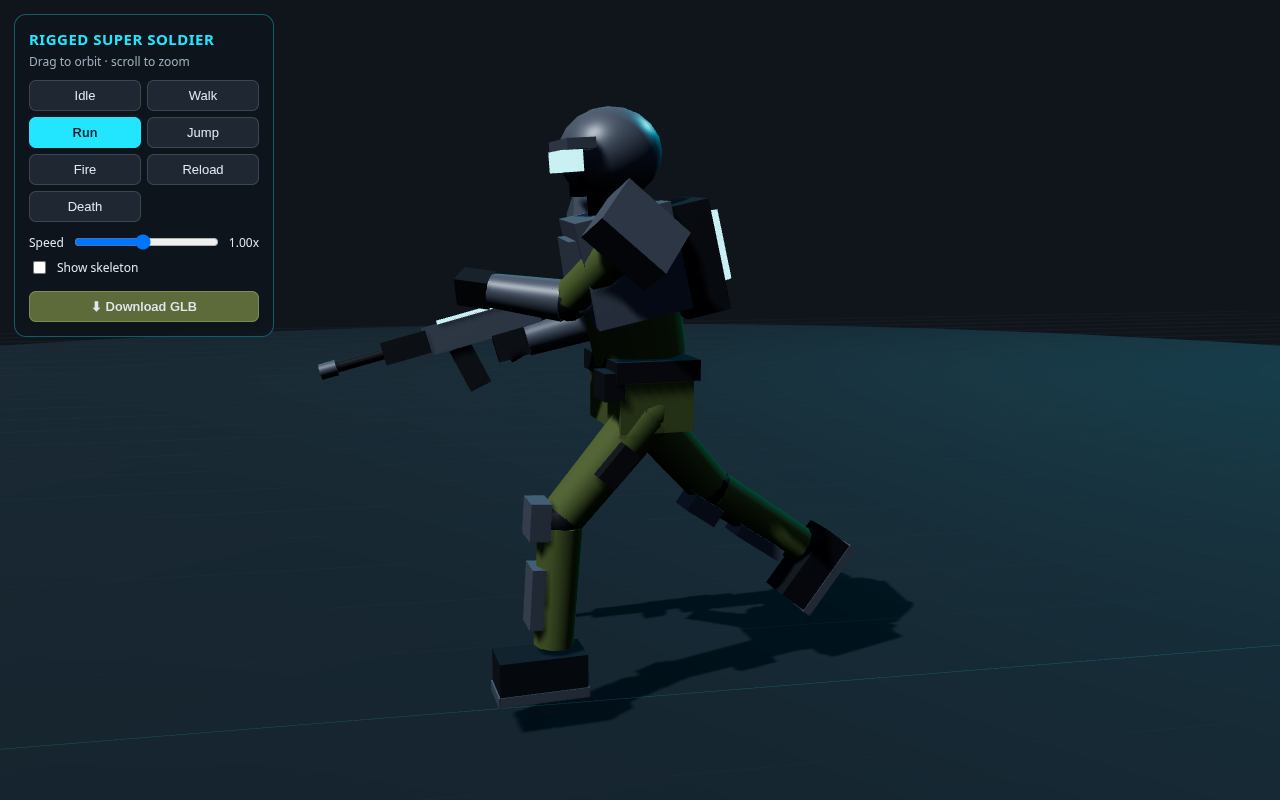 Super soldier in a running animation pose