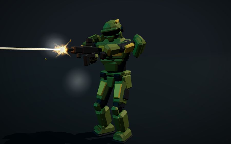The soldier firing with muzzle flash, tracer and smoke