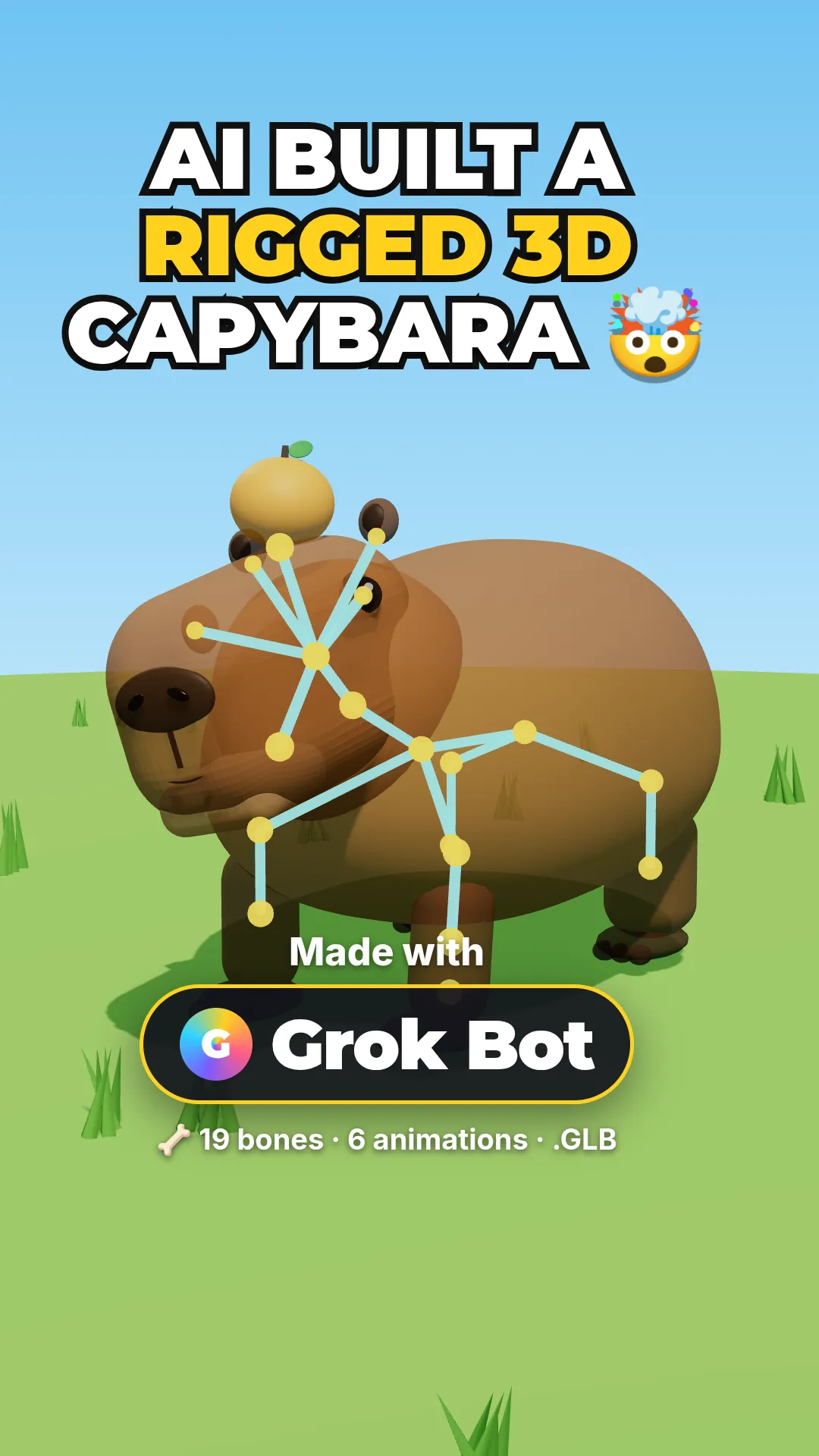 Rigged Capybara (Grok Bot) Three.js tutorial