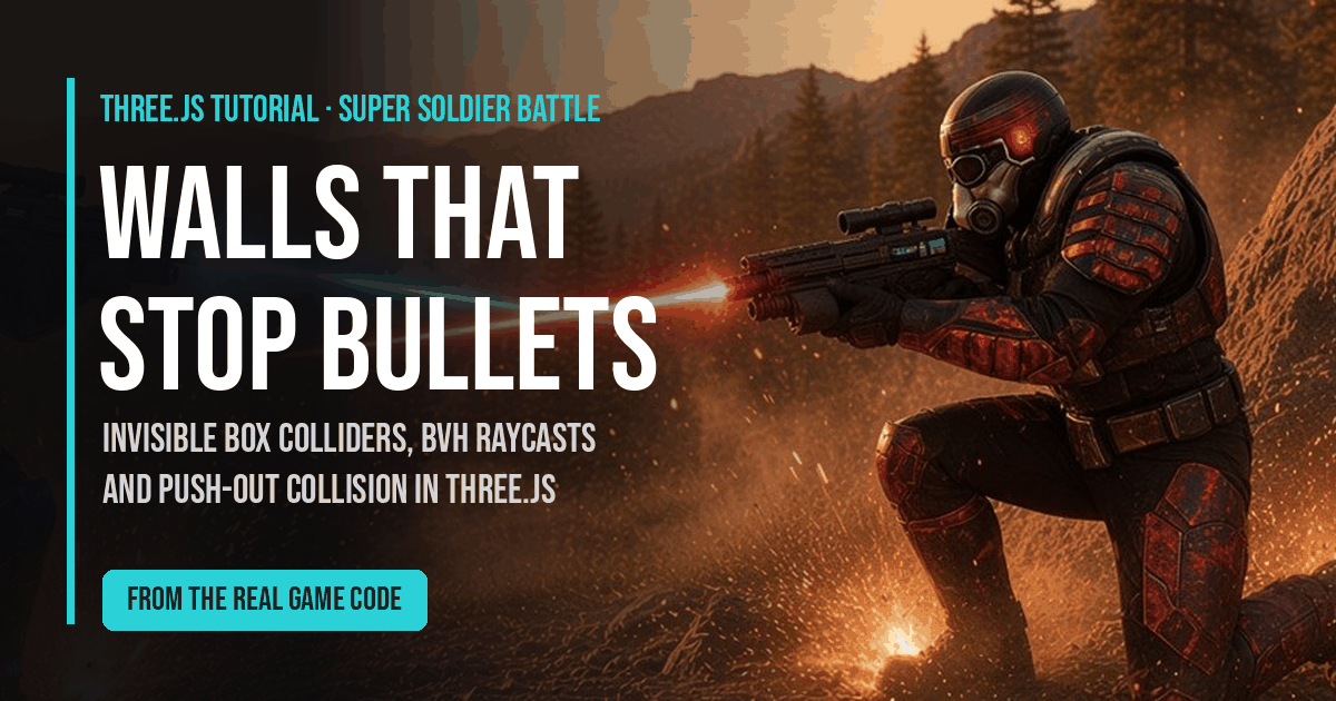 Invisible box colliders and BVH raycasts blocking bullets at a wall in Three.js